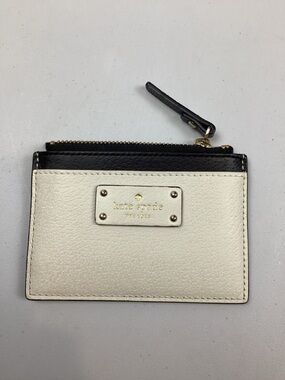 Kate Spade Adi Grove Street Pebbled Leather Card Wallet Coin Purse Cream & Black
